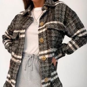 Grey Brushed Check Shacket